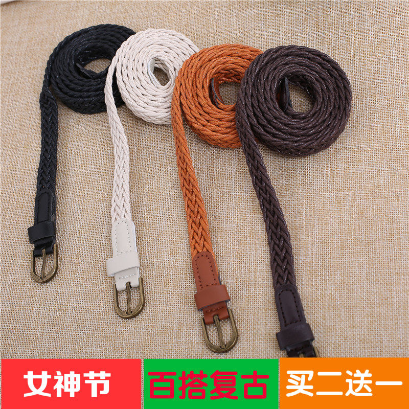 Retro twist waxed rope 100 lap knitted girdle female minimalist pairing with skirt explicit waist fine leather strap to decorate the student pants strap