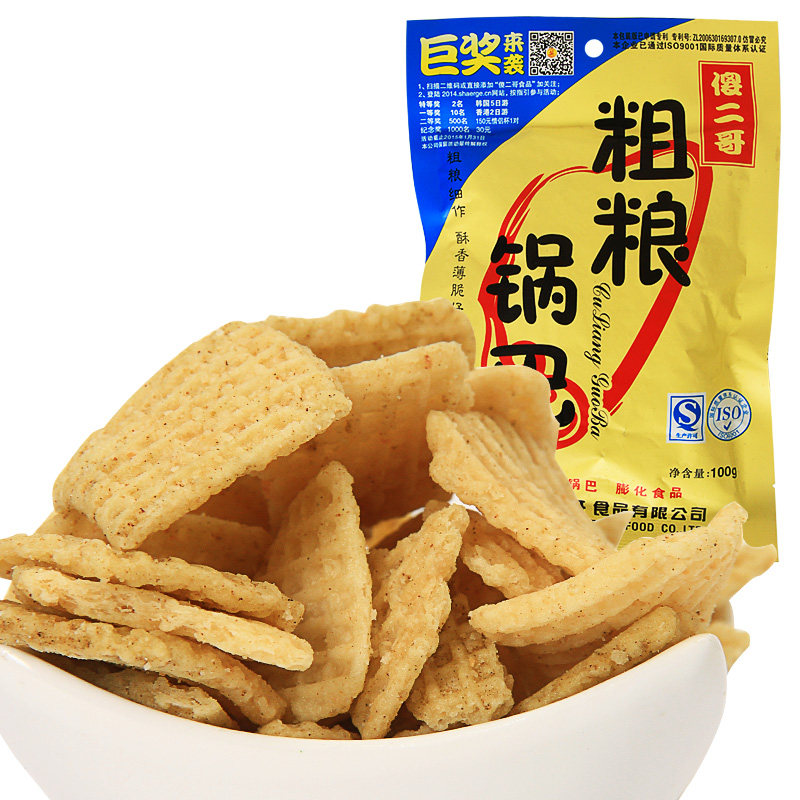 【天猫超市】傻二哥 粗粮锅巴麻辣味100g袋 脆香可口休闲零食