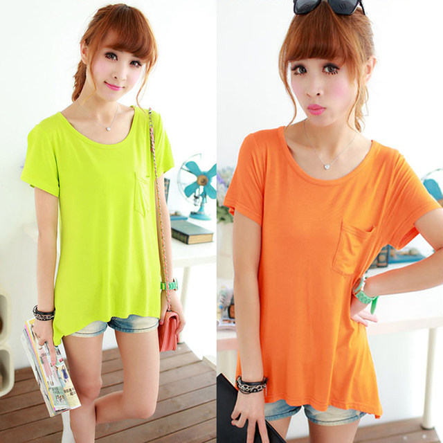 European and American 2024 summer Modal solid color pocket simple basic loose slimming short-sleeved t-shirt for women bottoming shirt