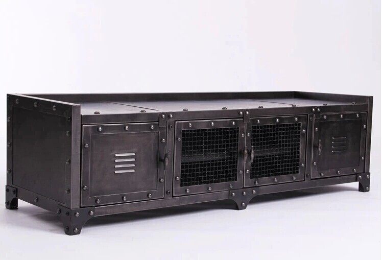 Wrought iron European-style American country Retro and old iron TV cabinet Drawer cabinet willow nails made of old metal iron cabinet