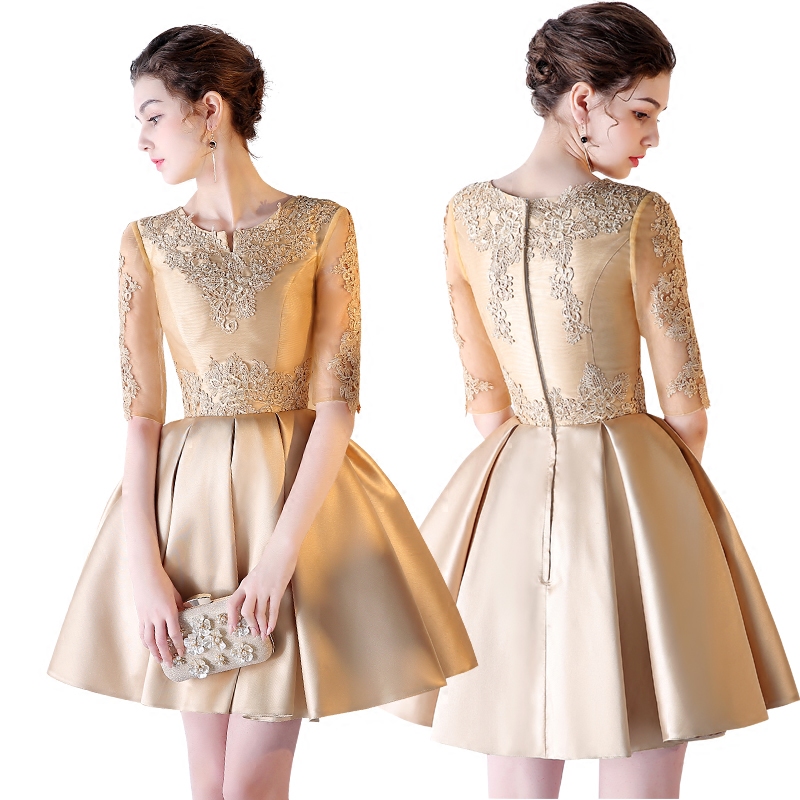banquet evening dress 2019 new fashion golden annual party dress short bride toast dress dress female winter