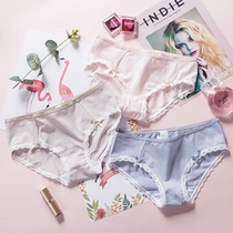 Literary striped cotton underwear women sexy lace edge cute girl cotton low waist cotton fabric triangle trousers