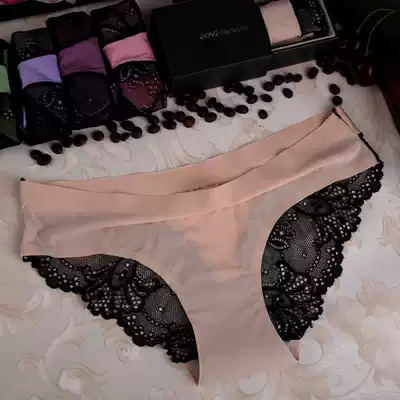 Lace fabric transparent temptation Lady seamless sexy underwear thin summer low waist lift hip belly breifs
