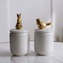 Mengtian Liangpin] Nordic home ceramic golden rabbit bird animal storage tank storage tank candy jar