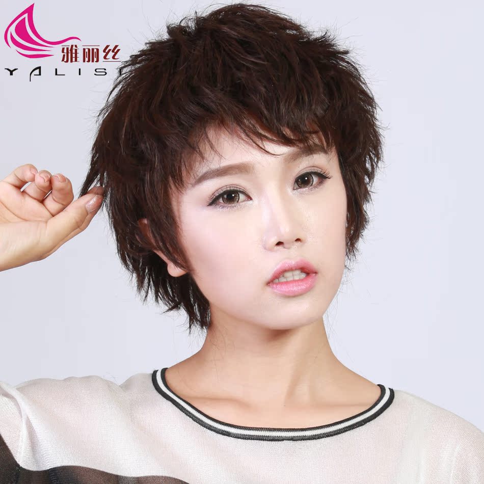 雅丽丝假发 女短发真发 锡纸烫假发 年轻假发 短卷发假发套jiafa