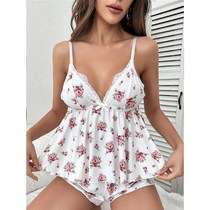 Womens Summer Sleepwear Suit Vintage Floral Print Camisole