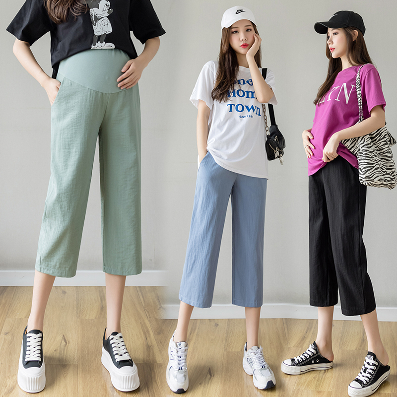 Maternity Summer Pants with Belly Support, Cotton and Linen Cropped Pants for Summer, Loose Plus-Size Wide-Leg Pants, Summer Maternity Mid-Length Pants Maternity Summer Pants with Belly Support, Cotton and Linen Cropped Pants for Summer, Loose Plus-Size Wide-Leg Pants, Summer Maternity Mid-Length Pants