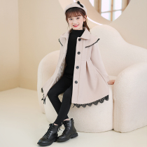Sufa girls woolen outer g new winter clothing 2023 set autumn childrens woolen coat autumn and winter quilted little girl
