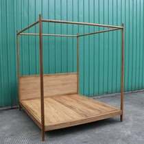 New Chinese style canopy bed furniture old elm wood all solid y wood four-post Zen step bed hotel step bed supports customization