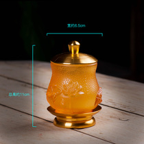 Ancient glass lotus water supply cup for Buddha cup household Buddhist temple Guanyin holy water cup in front of Buddha copper alloy with lid