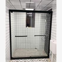 Manufacturer customized one-line 304 matte black u stainless steel shower room tempered glass shower partition sliding door sliding door