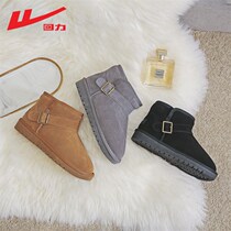 Warrior snow boots winter style Korean trendy warm mid-top cotton shoes buckle plus velvet thickened short boots