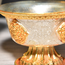 Sufa water supply cups Nepalese silver gilt water supply bowls in front of the Flower Buddha Tantric tall holy water cups a set of 7