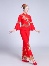Ethnic dance clothing d female yangko clothing middle-aged and elderly fan dance performance clothing waist drum clothing new square dance suit