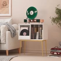 White solid black walnut wax wood vinyl record storage rack PL album record player cabinet metal movable sliding door