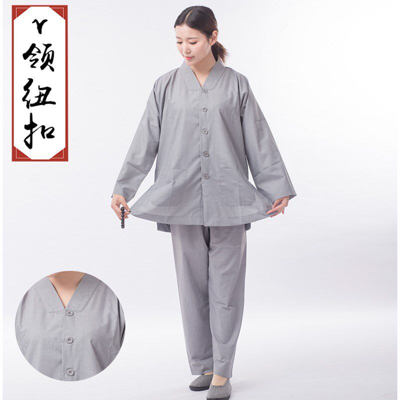 海青居士加装海清居士服秋冬服厚款棉麻高档居士服套女禅修服