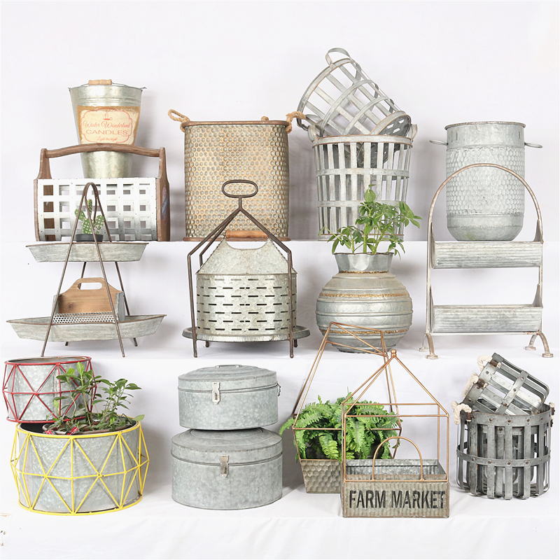 American Countryside Zakka Retro Iron Art Multimeat Basin Flower Pail Flowerpots Floral Home Folk Terrace Patio Balcony Patio-Taobao