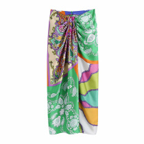 Women 2021 Za Summer sFashion Knotted Wrap Midi Skirt Vintag