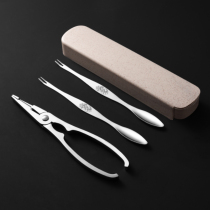 With storage box three-piece set of crab eating tools stainless steel eight-piece crab claws crab clamps crab needles for eating hairy crabs