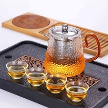 High-end spot thickened high borosilicate ribbed triangular steel clepsydra high temperature resistant household glass tea set floral teapot no