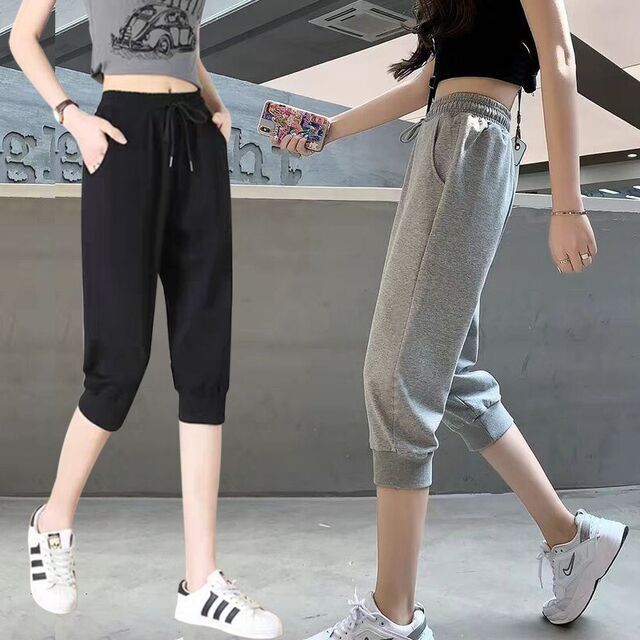 Cotton cropped pants women's sports pants thin Q loose casual outer shorts small feet harem pants medium pants leggings sweatpants