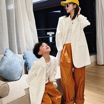Lu Mas high-end parent-child clothing 2023 spring and autumn new style foreign-style mother-child Korean style boys handsome suits and street-level jackets
