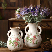 Retro ceramic vase ornaments living room flower arrangement dining table home decoration high-end vase vase creative art European style