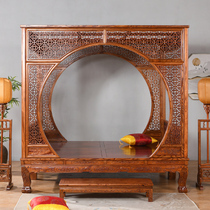 New Chinese style mahogany solid wood Ming and Qing antique classical elm Qiangong step-by-step bed moon hole canopy bed double bed