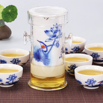 Sufa Ru kiln teapot blue and white ceramic household black tea tea set binaural glass flower Y tea tea set