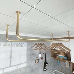 Golden Simple Balcony Clothes Drying Rod, Iron Art Outdoor Clothes Drying Pole, Single Bar Type Side-Mounted Ceiling Wall Clothes Rack