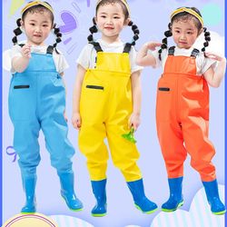 Children play water, water pants, kindergarten, waterproof clothes, rush to sea, boys and women, rain shoes grab fish, rain pants beach