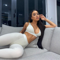 2021 Sleeveless V-Neck Crop Tops Leggings 2 Pieces Set Winte