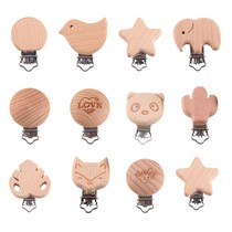 1Pcs Cute Modeling Beech Wood Pacifier Clip Baby DIY Cartoo