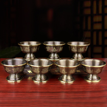Sufa Indian copper water supply bowl printed eight auspicious water supply cups eight offerings cup pure copper with feet thickened Buddha cup single