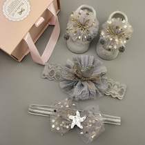 推荐3Pcs Set Lace Flower Baby Girl Headband Socks Set Crown