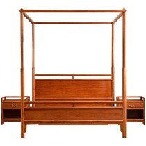 New Chinese style solid wood canopy bed ancient Zen double bed classical four-poster bed antique step-down bed wedding bed and B&B bed
