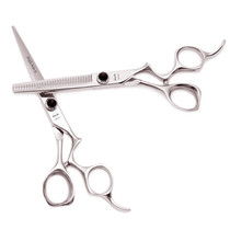 Achabi Curved Handle Barber Scissors 6-Inch Hairstylist Professional Flat Scissors Hairdressing Set Hair Cutting Tools