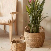 Pastoral style seagrass woven handmade flower basket with handle rattan decoration I flower pot large dirty clothes basket clothes storage