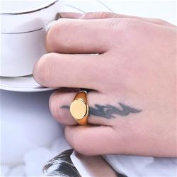 2024Women Signet Ring Chunky Round Top Letter Stamp