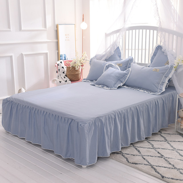 Spot European solid color bed skirt four-piece set pure cotton quilt cover bed sheet bed cover simple princess style 1.8m