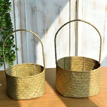Seaweed woven flower basket portable rattan basket bamboo woven mixed hand gift wedding decoration flower basket