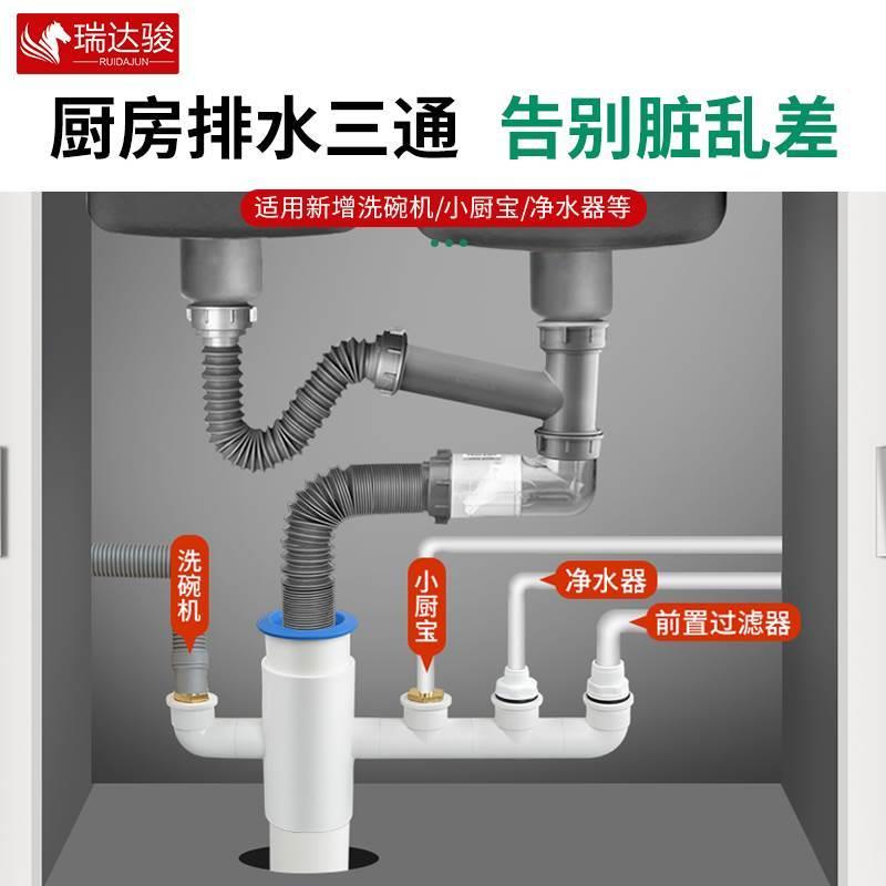 Kitchen Water Purifier Dishwasher Sink Sewer Sewer Three-Head Through Four-way Preposition Watershed Two-in-one Joint-Taobao