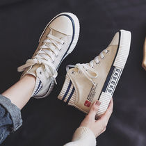 Left and right high high canvas shoes women 2021 Spring NEW all Korean version of flat board shoes ulzzang tide