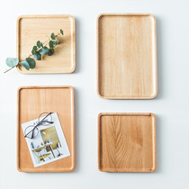 Japanese solid wood breakfast tray disc square fruit tray home creative Nordic rubber wooden tray Cup plate