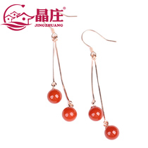 Gift certificate natural southern red agate earring female s925 silver plated 18K rose gold simple long temperament ear wire