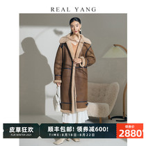  REALYANG meets warmth 21 new imported medium and long fur one-piece lamb hair female real fur jacket winter