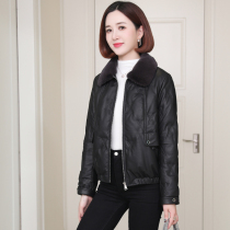 zqqz leather down jacket womens short mink fur collar 2021 Winter new Haining sheep leather jacket 827
