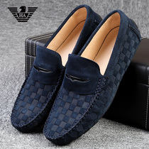 Italian beanie shoes mens British business casual cow velvet leather breathable set feet lazy low-top driving trendy shoes