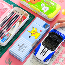 Deli multi-layer stationery box Kindergarten children cute plastic boys and girls pencil box Primary school girls Korean creative small baby three-layer large capacity Pikachu Korean version personality funny