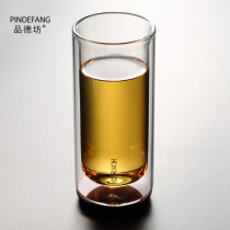 Double Layer Heat Resistant Glass Cup Home Tea Cup Green Tea Cup Wood Bottom Anti-Burn Personal Cup Masters Cup Office Drinking Water Cup